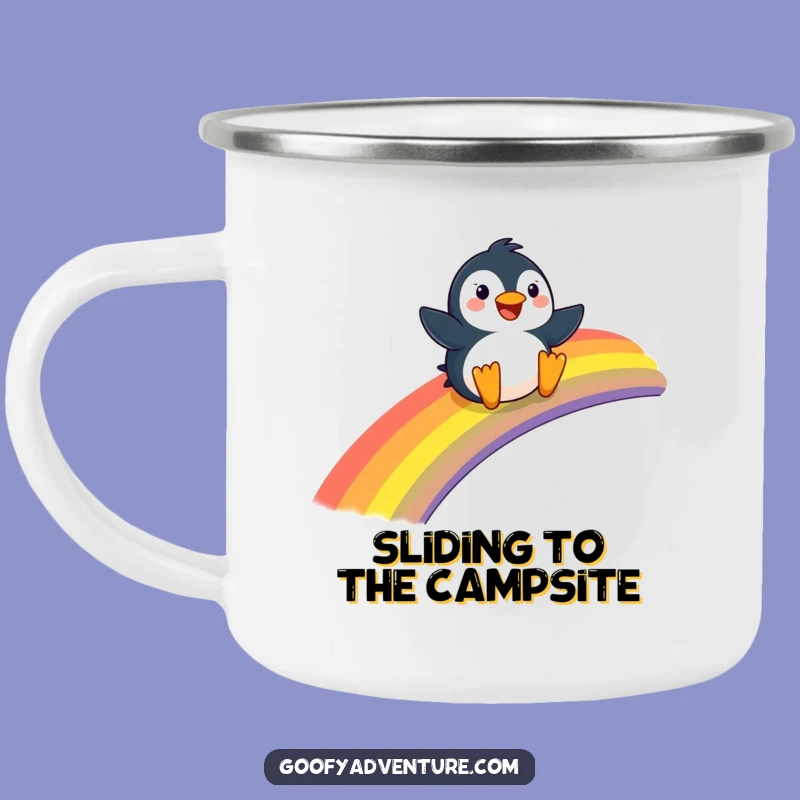 Funny Penguin Camping Mug - Durable Rainbow Sliding Adventure Cup
