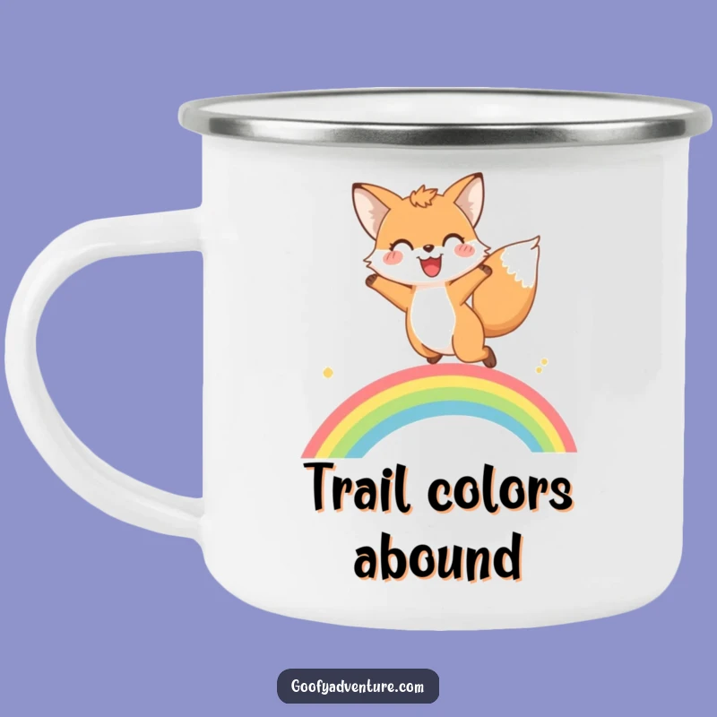 Funny Fox Rainbow Leap Camping Mug: Happy Sips Outdoors, Perfect Whimsical Gift!