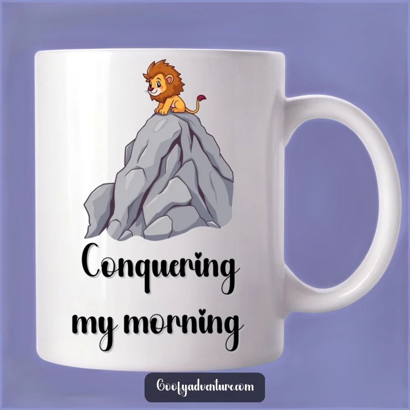 Funny Lion Climber Mug: Brave Peak Scaler Character Gift