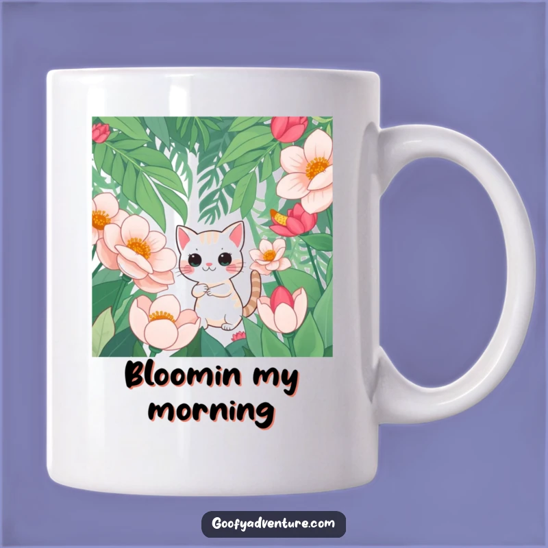 Funny Cat Jungle Mug: Curious Cat Explores Giant Flower Jungle Gift