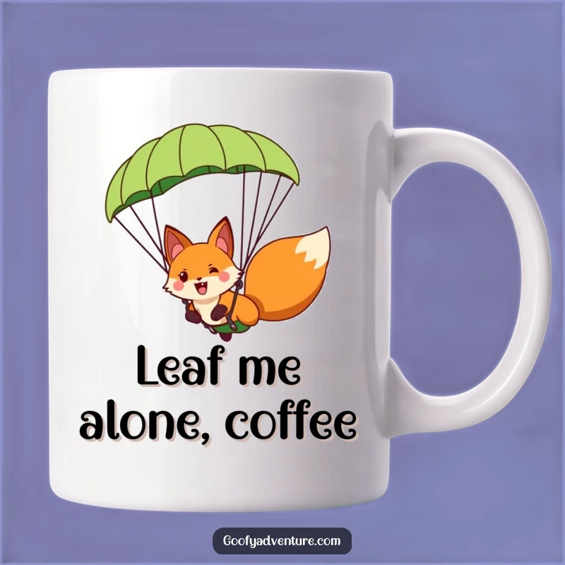 Funny Fox Paragliding Leaf Mug - Hilarious Adventure Gift for Nature Lovers