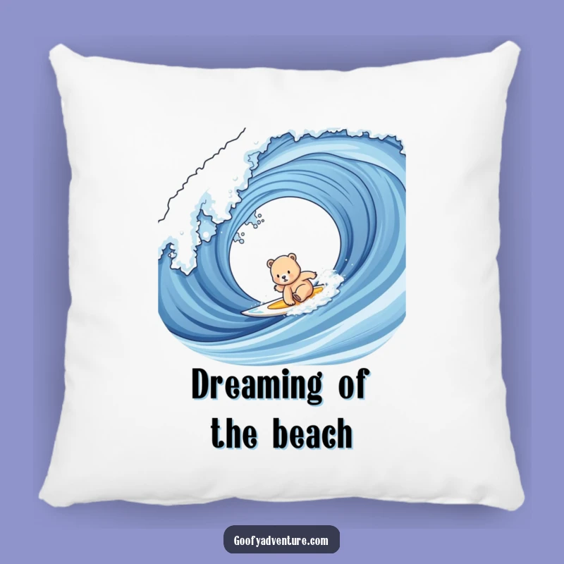 Funny Bear Cub Surfing Pillow: Cozy Beach Vibes, Cute Gift for Surf Lovers!