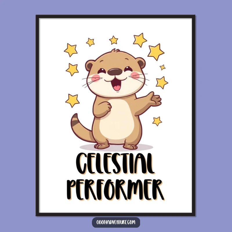 Funny Otter Juggling Stars Digital Art: Bring Cosmic Joy to Your Walls Instantly