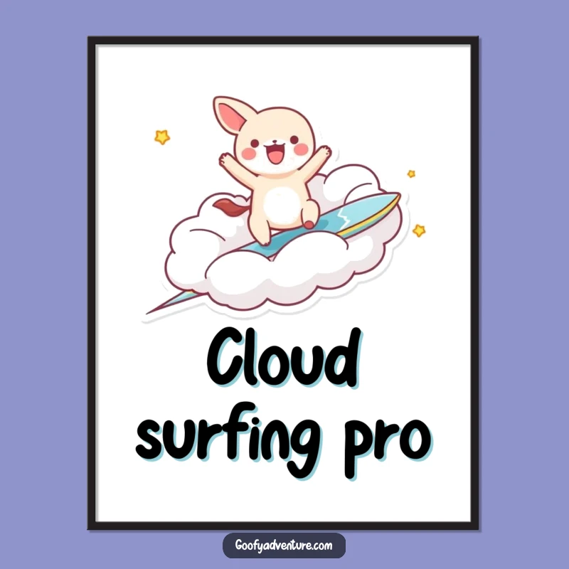 Instant Funny Kawaii Cloud Surfer Animal Art Print: Download Hilarious Adventure Today