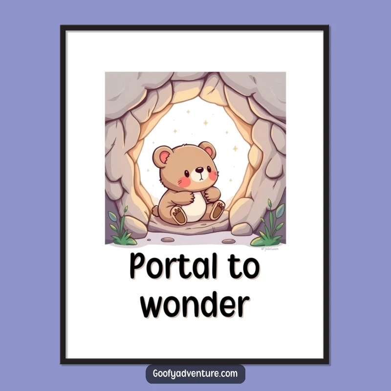 Funny Bear Cub Portal Digital Art: Printable Wonder and Humor