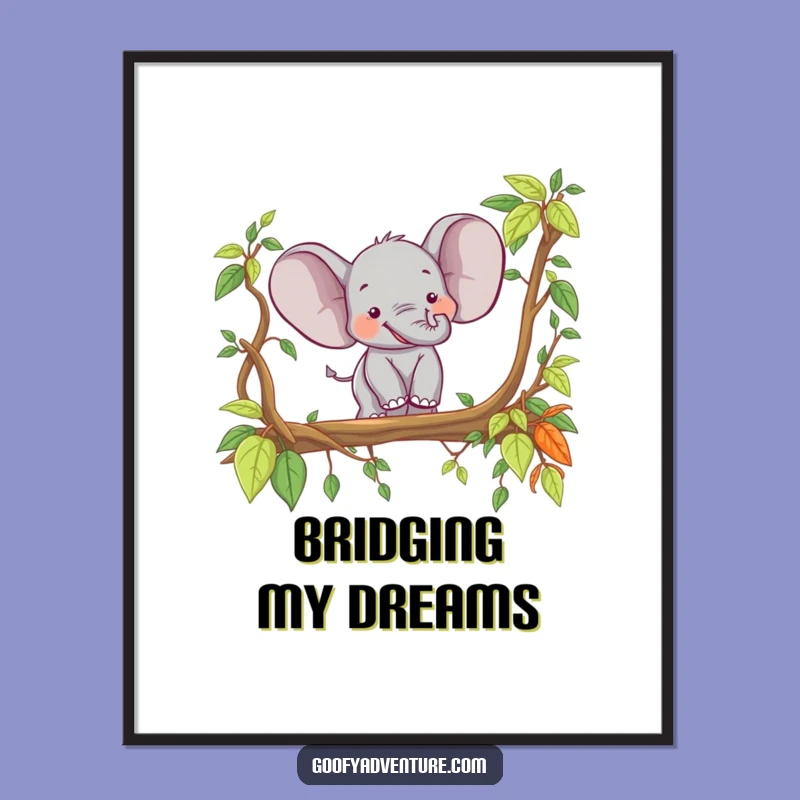 Funny Elephant Explorer Digital Art: Joyful Jungle Bridge Print