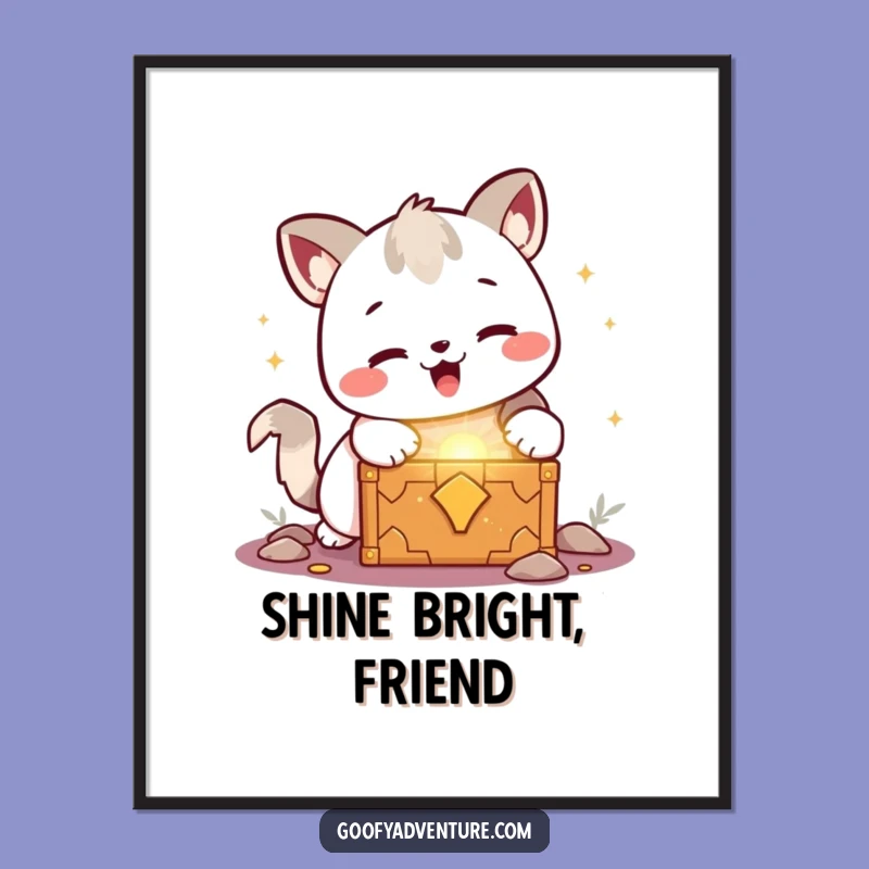Funny Kawaii Animal Treasure Digital Art: Glowing Chest Scene, Instant Hilarious Gift Download