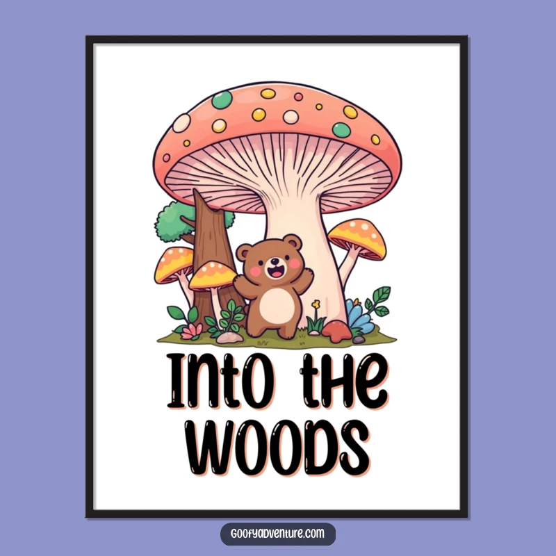 Funny Kawaii Bear Mushroom Forest Digital Art: Enchanted Decor!