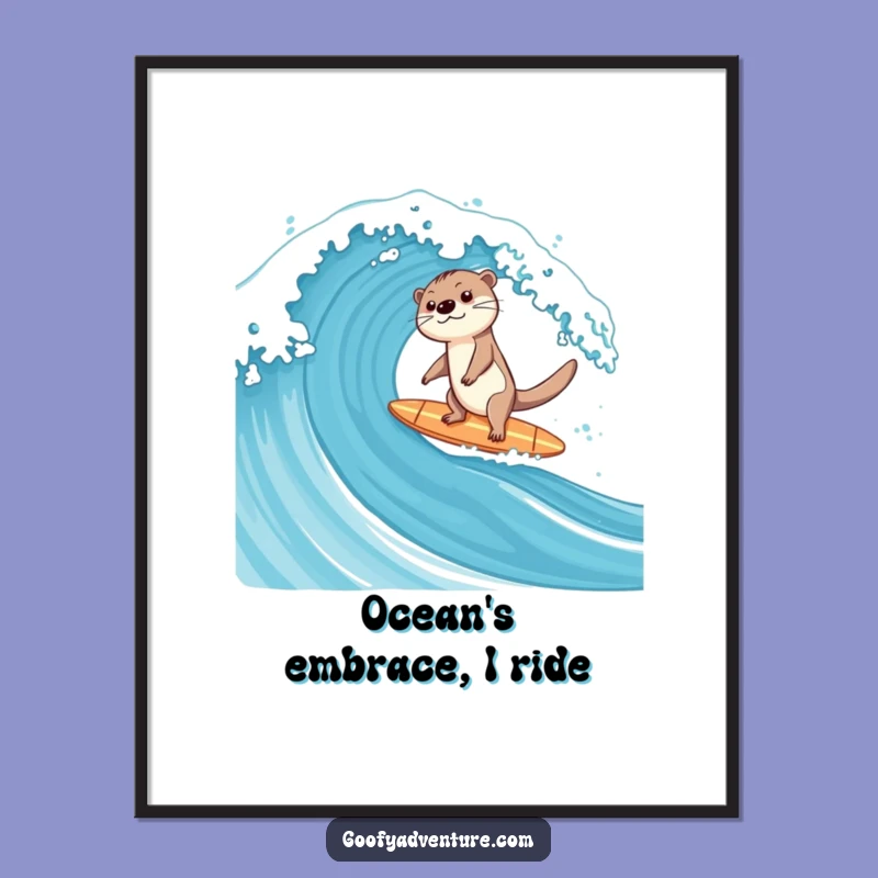 Funny Otter Surfing Digital Art: Happy Otter Wave Print, Instant Beachy Funny Gift!