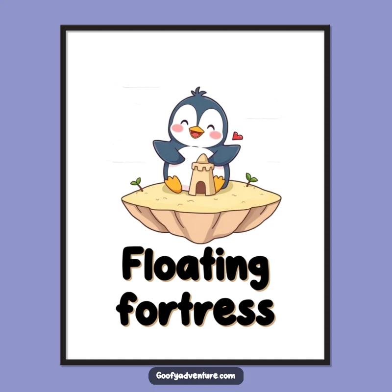 Funny Penguin Cloud Castle Digital Art - Printable Whimsical Wall Decor!