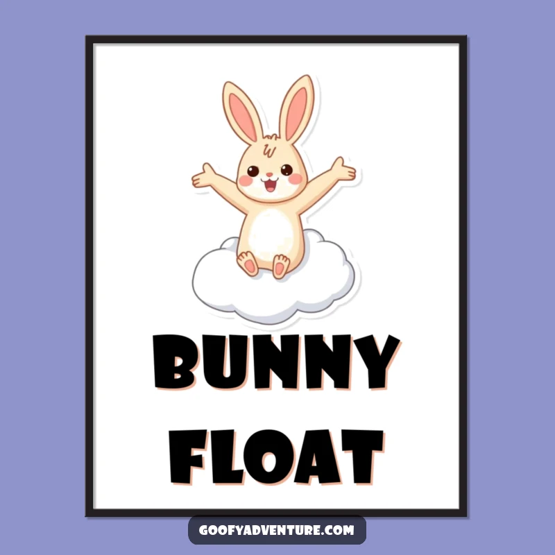 Funny Rabbit Flying Cloud Digital Art: Printable Dreamy Decor, Unique Gift Idea!