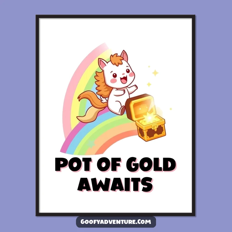 Funny Rainbow Ride Digital Art: Joyful Animal Treasure Print Gift