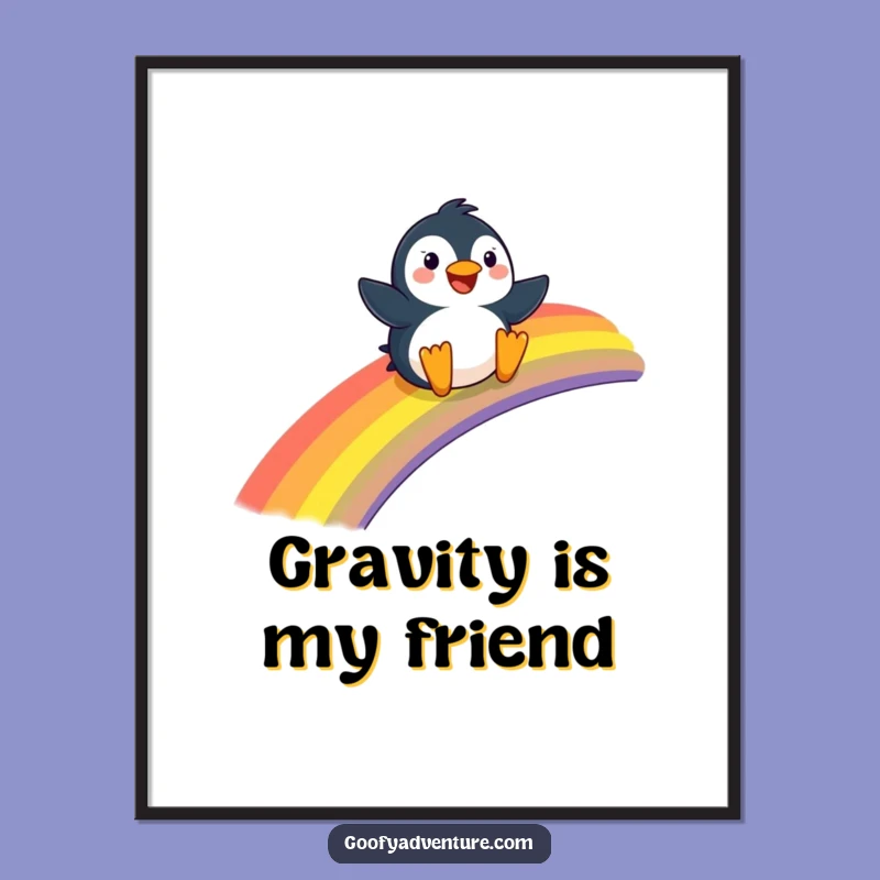 Funny Penguin Digital Art Print - Vibrant Rainbow Sliding Decor