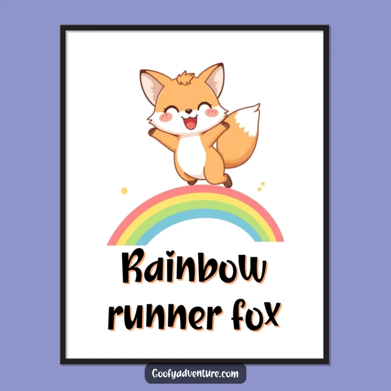 Funny Fox Rainbow Leap Digital Art: Printable Whimsical Decor, Unique Gift Idea!