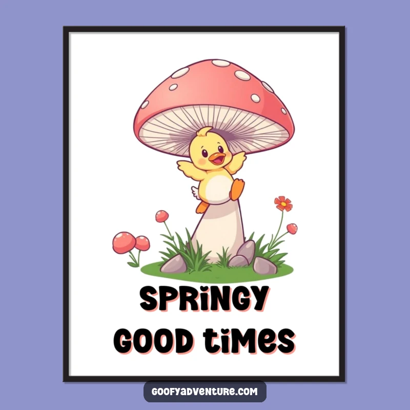 Funny Duckling Mushroom Digital Art - Playful Fantasy Wall Decor