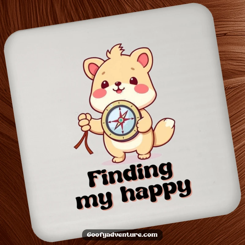 Funny kawaii animal character pointing with a compass, designed as a functional and decorative drink coaster.