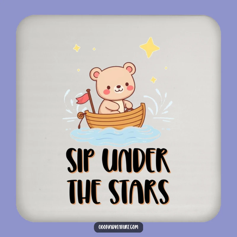 Funny Bear Sailing Coaster: Protect Surfaces with Night Sky Charm