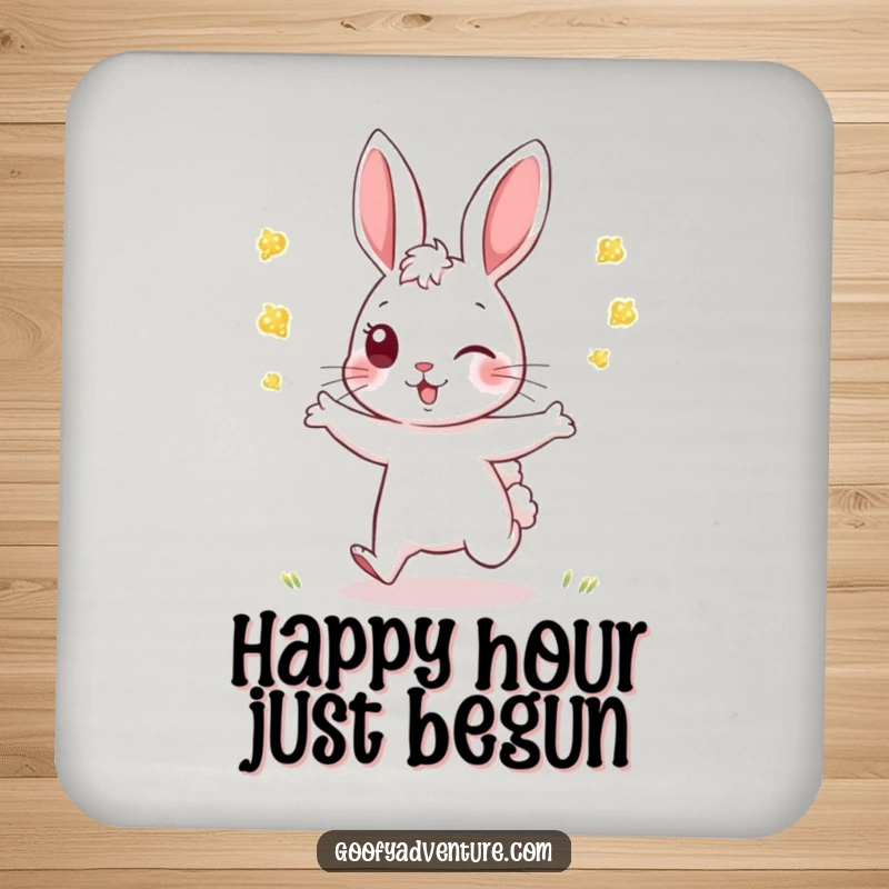 Funny Rabbit Coaster: An energetic rabbit plays tag with fireflies, offering playful protection to your drinks.