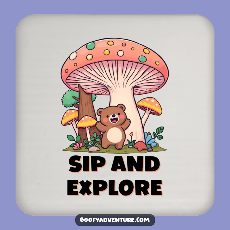 Funny Kawaii Bear Mushroom Forest Coaster: Magical Protection!