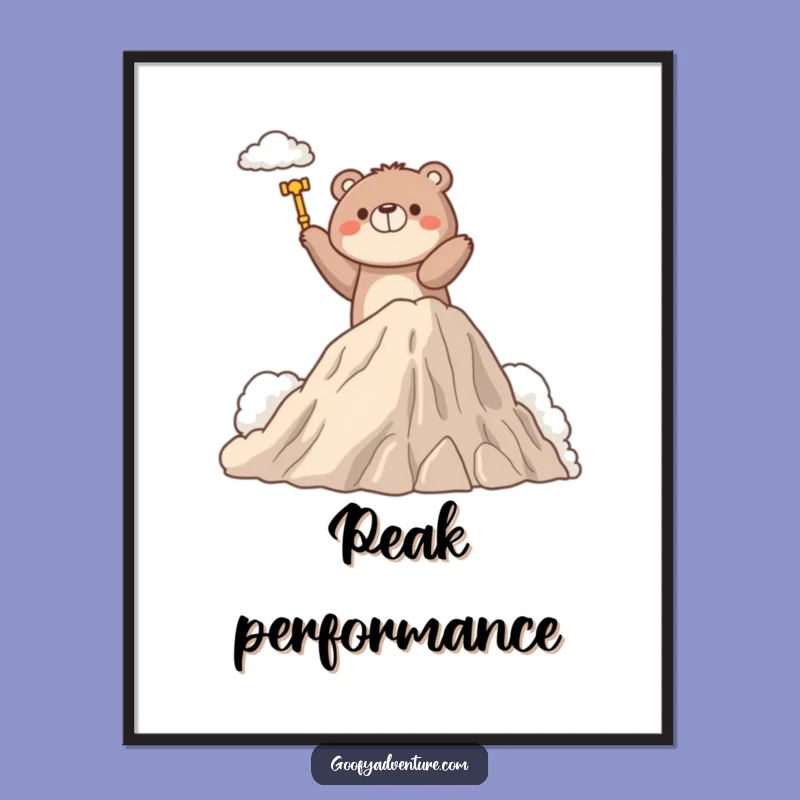 Funny Bear Poster: Determined Cloud Climbing Motivational Art Print
