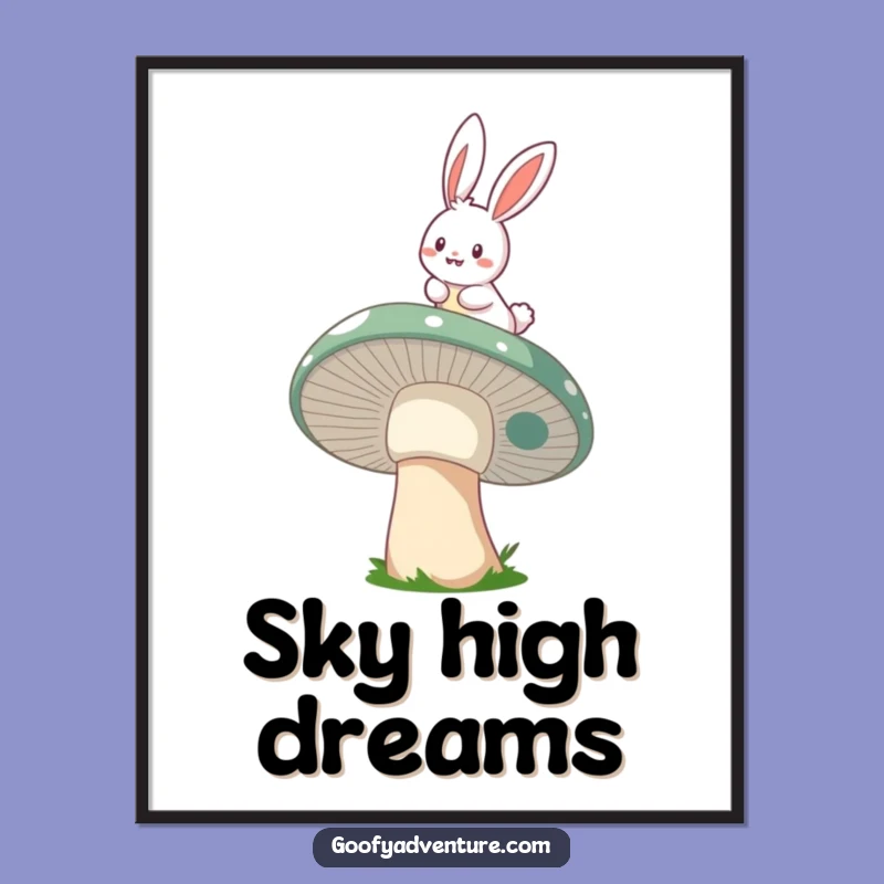 Funny Bunny Mushroom Rider Poster: Whimsical Art, Magical Flight, Decor Gift