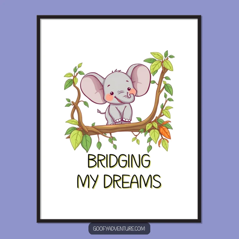 Funny Elephant Explorer Poster: Whimsical Jungle Bridge Art