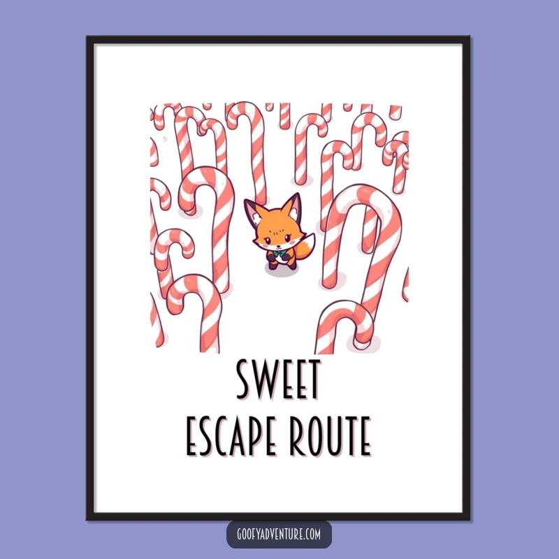 Funny Fox Poster - Vibrant Candy Cane Maze Art for Witty Spaces