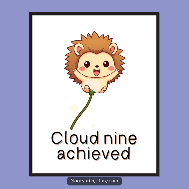 Funny Hedgehog Poster: Whimsical Dandelion Seed Art Print for Wall Decor