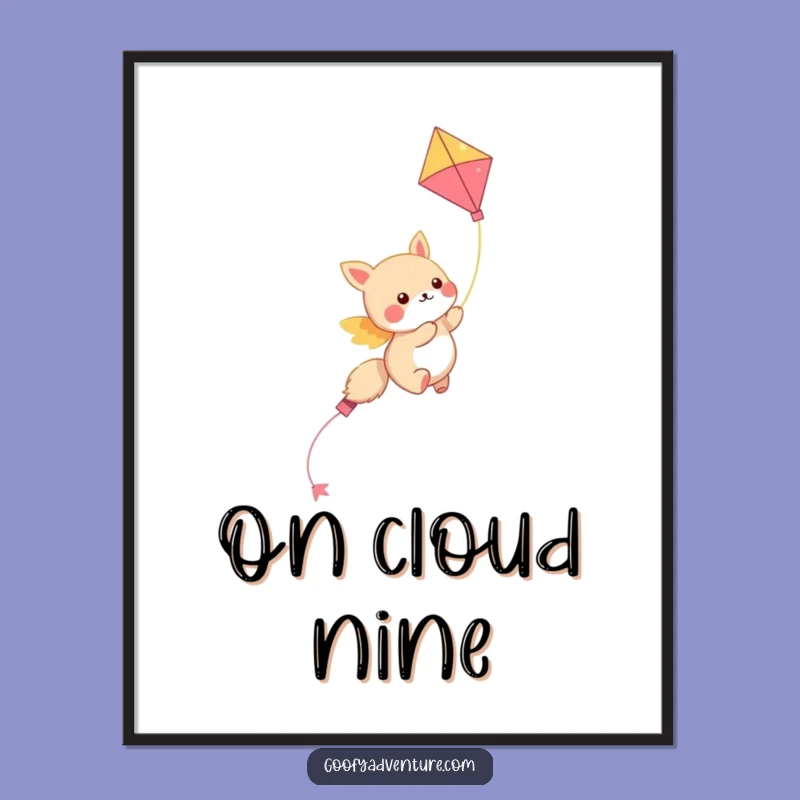 Funny Kawaii Animal Kite Poster: Sky High Art, Whimsical Soaring Design, Gift Idea