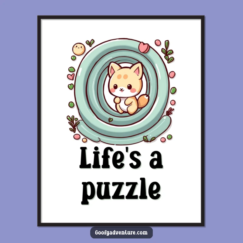 Funny Kawaii Animal Maze Poster: Whimsical Maze Art, Playful Navigation Design, Gift Idea