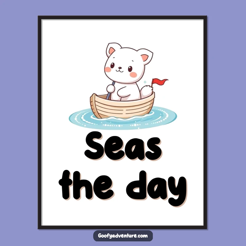 Funny Kawaii Animal Sailing Poster: Sparkly Water Scene, Adorable Tiny Boat Art, Gift Idea