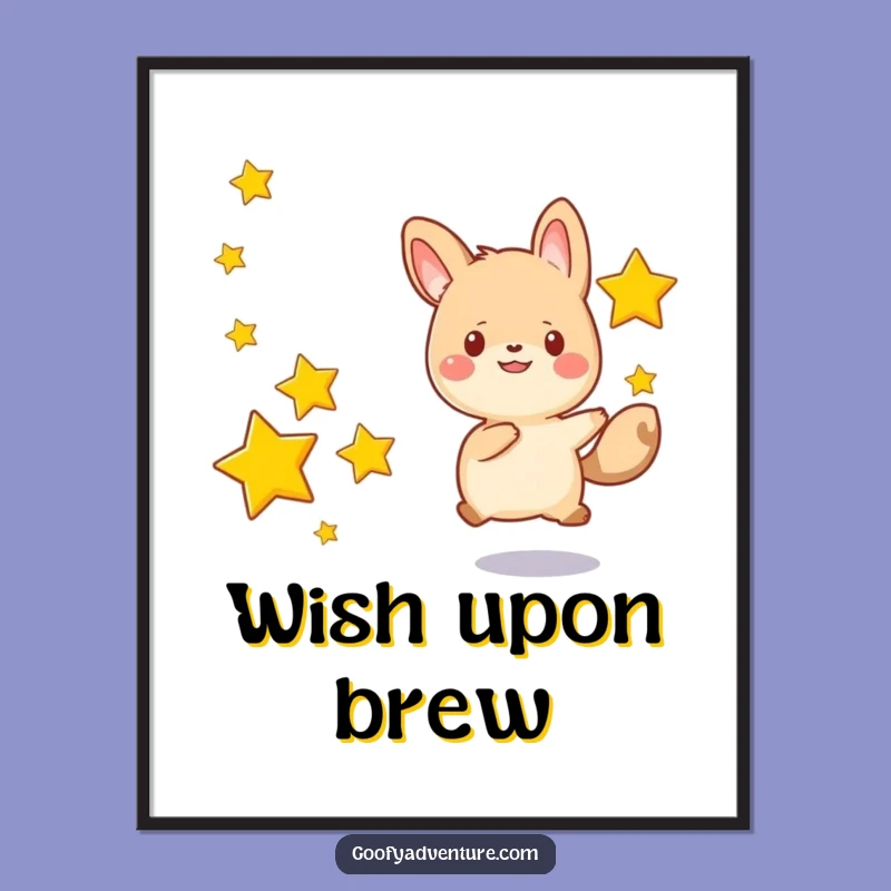 Funny Kawaii Animal Star Chase Poster: Celestial Pursuit Art, Dreamy Design, Gift Idea