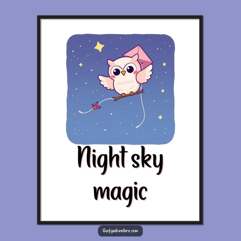 Funny Owl Kite Poster - Whimsical Wall Art for a Starry Night Ambiance