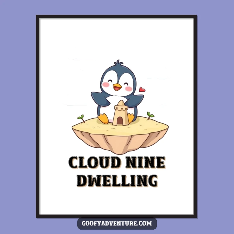 Funny Penguin Cloud Island Poster - Whimsical & Hilarious Wall Art!