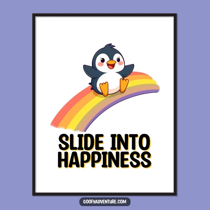 Funny Penguin Poster - Vibrant Rainbow Sliding Art for Happy Spaces