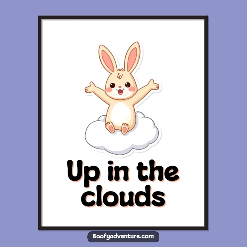 Funny Rabbit Flying Cloud Poster: Dreamy Wall Art, Perfect Whimsical Decor Gift!
