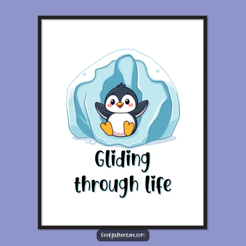 Funny Penguin Slider Poster: Whimsical Glacier Fun Art