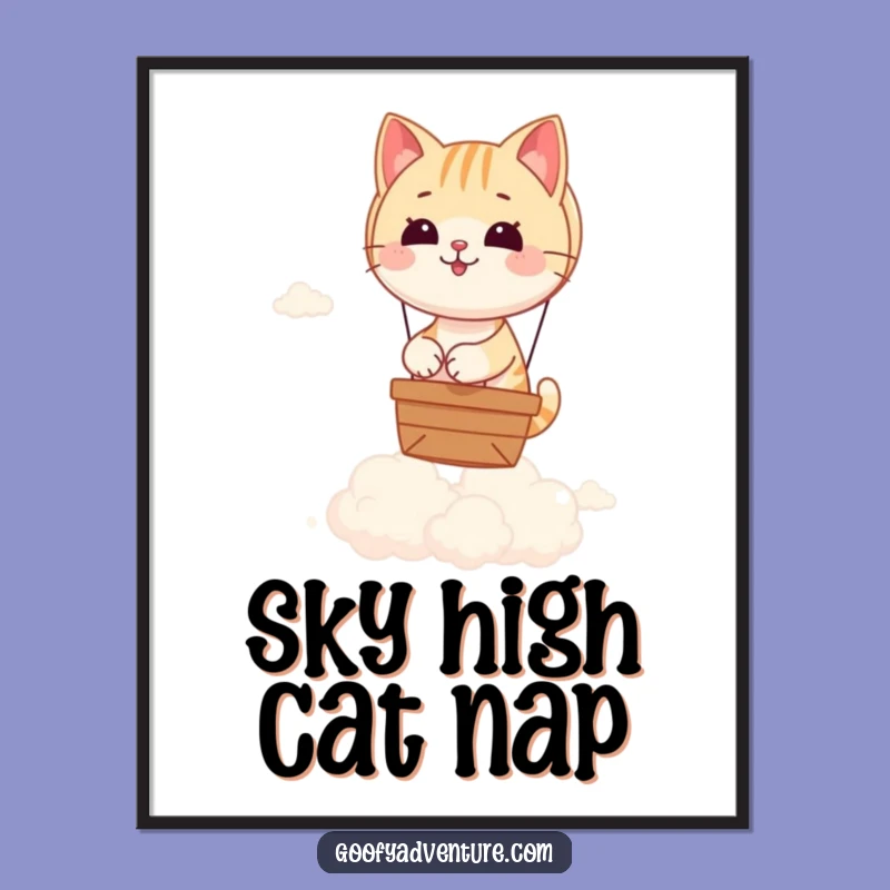 Funny Cat Hot Air Balloon Poster: Whimsical Art for Adventure Seekers