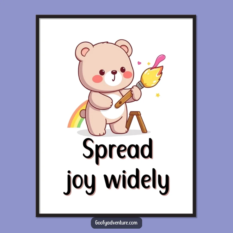 Funny Kawaii Bear Rainbow Art Poster - Cheerful Creative Decor Print