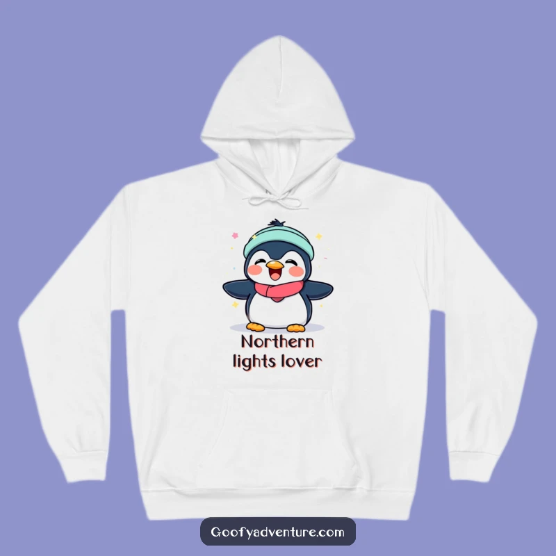 Funny Penguin Aurora Hoodie: Cozy Up Under Magical Lights
