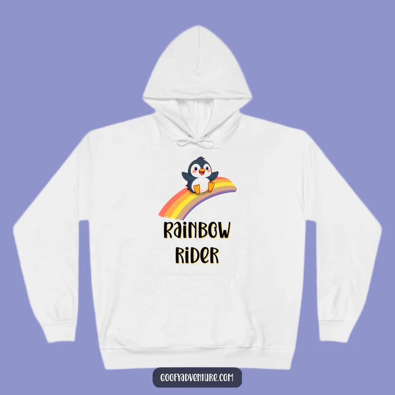 Funny Penguin Hoodie - Cozy Rainbow Sliding Sweatshirt for Joyful Souls