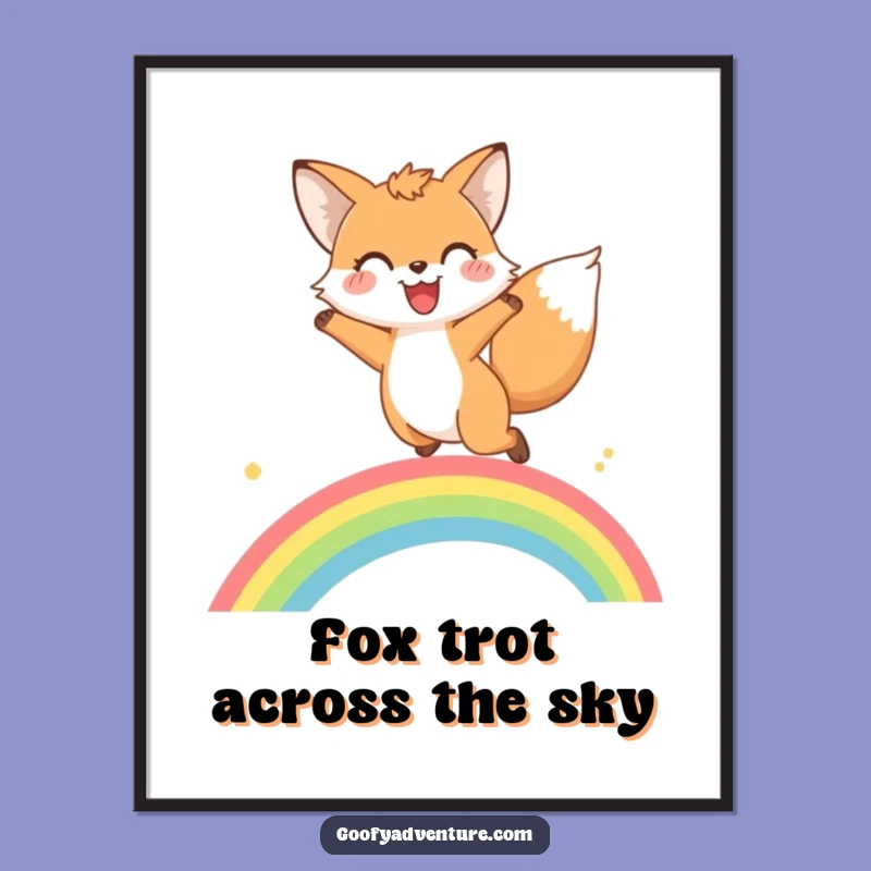 Funny Free Printable Wall Art: Jumping Fox Rainbow, Joyful DIY Downloadable Decor