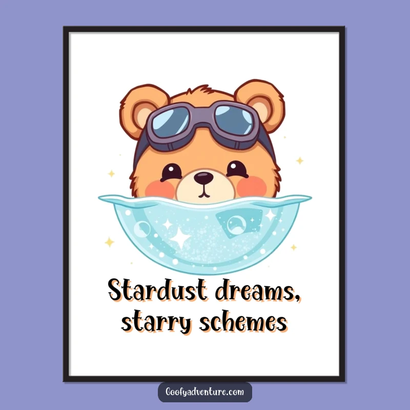 Free Printable Wall Art: Bear Star Goggles Dive, Cosmic Stardust Download Poster