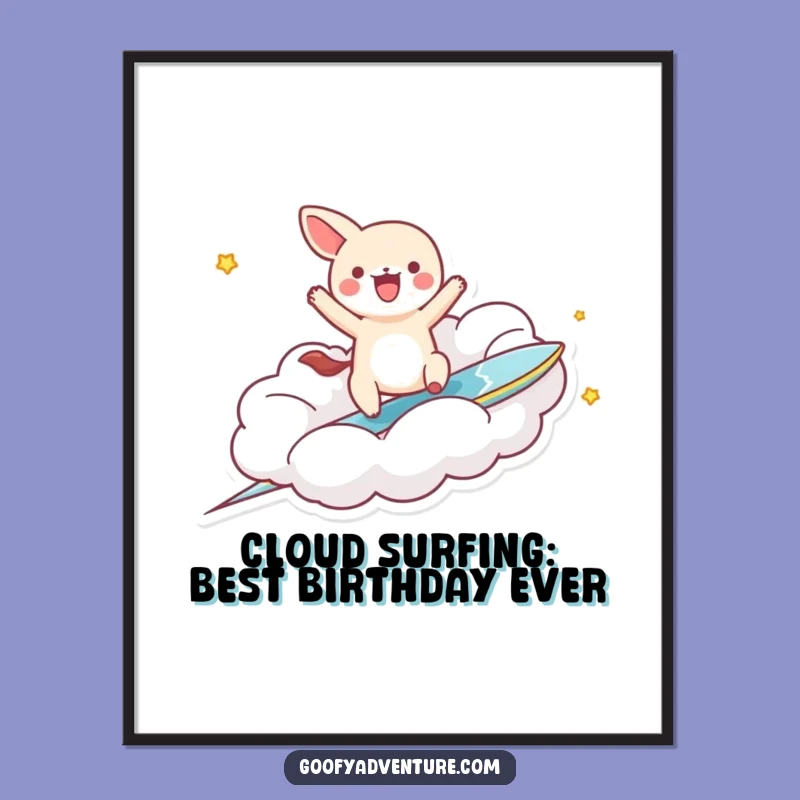 Free Printable Wall Art: Kawaii Cloud Surfer Animal - Whimsical & Funny Decor!