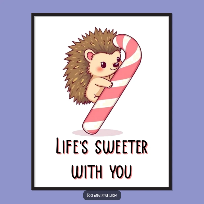 Free Printable Wall Art: Kawaii Hedgehog Candy Cane Sweetness Funny Downloadable Art