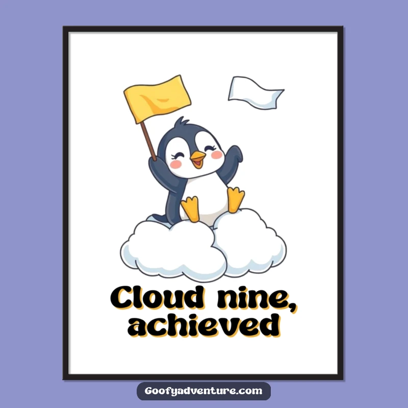 Funny Free Printable Penguin Cloud Wall Art: Joyful Achievement Downloadable Decor