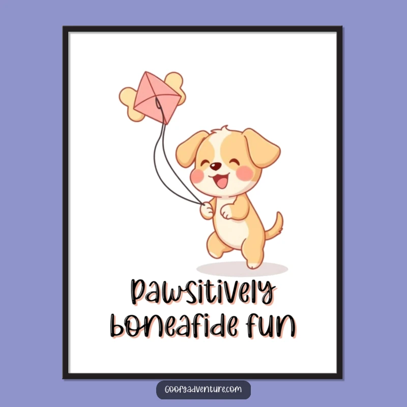 Funny Free Printable Puppy Wall Art: Bone Kite Dog Decor Downloadable