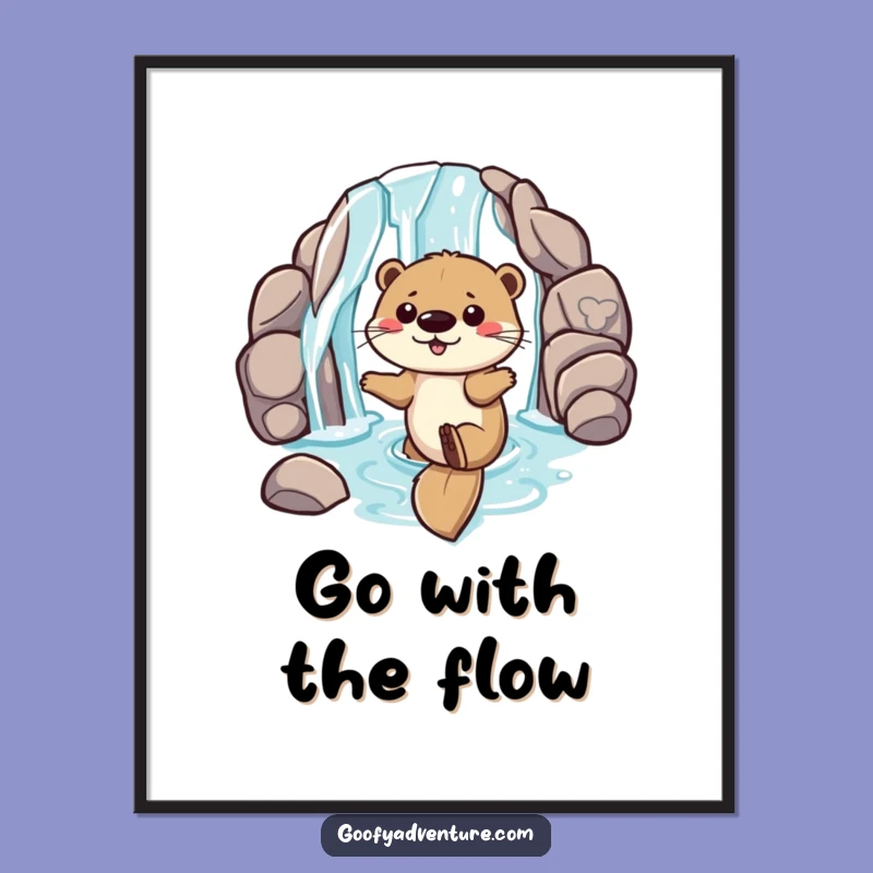 Free Printable Wall Art: Playful Otter's Waterfall Adventure Funny Downloadable Decor