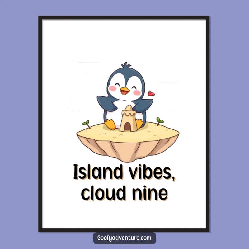 Free Printable Wall Art: Penguin Sandcastle Cloud Island Downloadable Poster