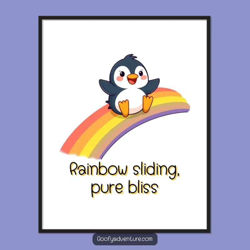 Free Printable Penguin Art: Joyful Rainbow Slide Downloadable Wall Decor
